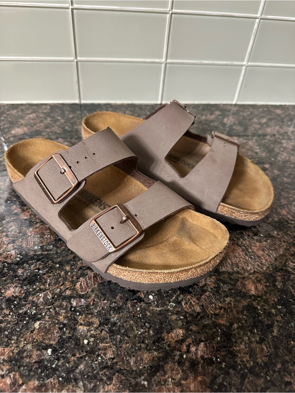 Birkenstock Arizona Two-Strap Sandals in Taupe Brown